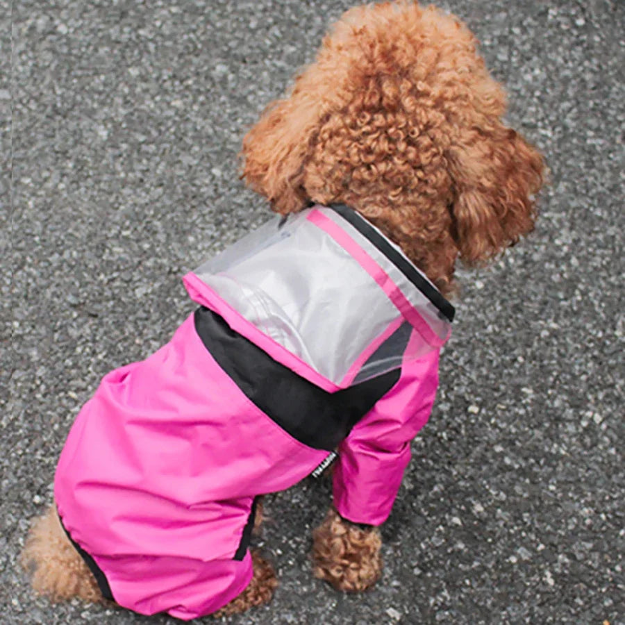 Waterproof Dog Raincoat Jumpsuit With Dog Face Print Coat