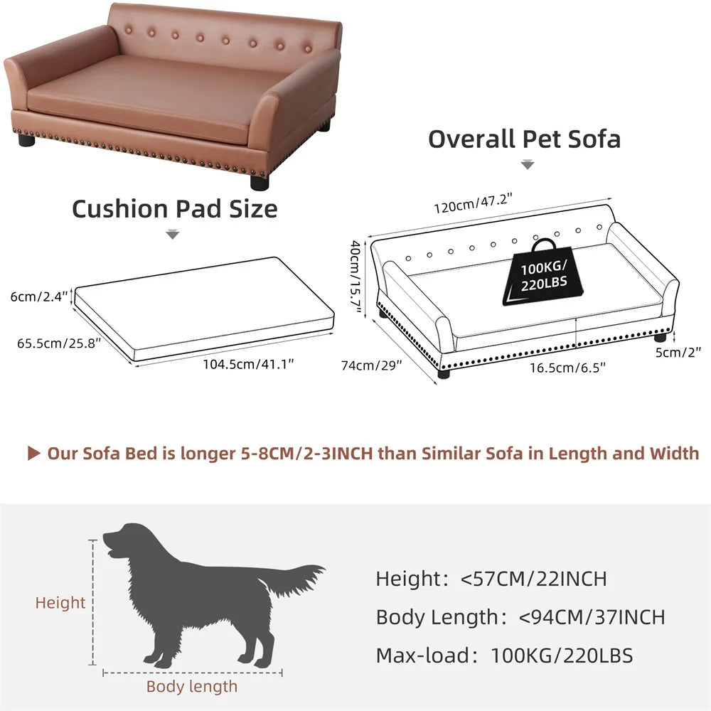 Heavy Duty Pet Sofa Large Raised Dog Bed Cushioned Couch Lounge Bed With Removable Cover For Cats And Puppies