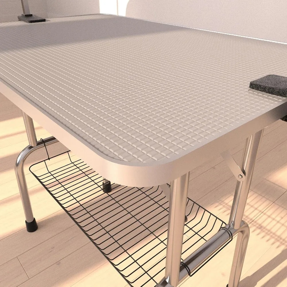 46 Inch Dog Grooming Table Foldable With Adjustable Arm And Noose, Storage Mesh Tray, Supports Up To 330 Lbs