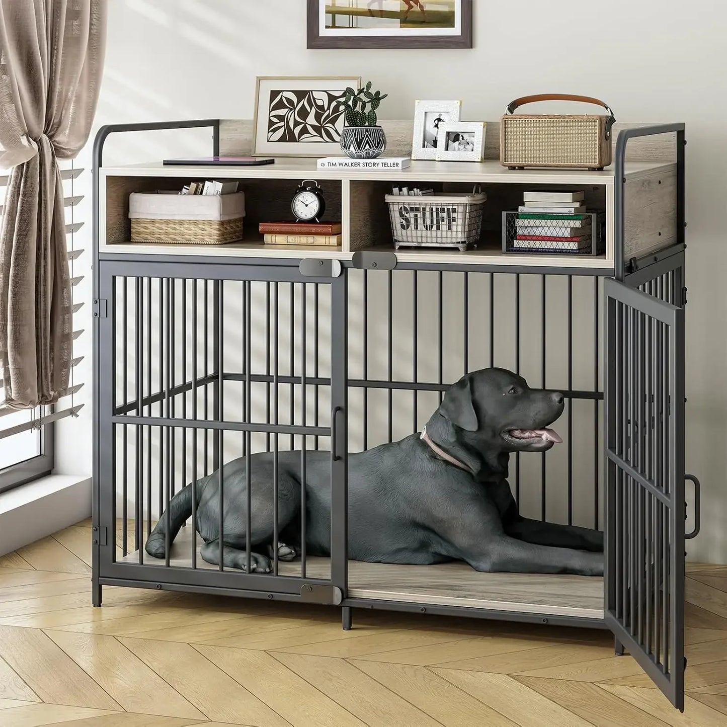 Large Wooden Dog Kennel Table With Drawers And Storage