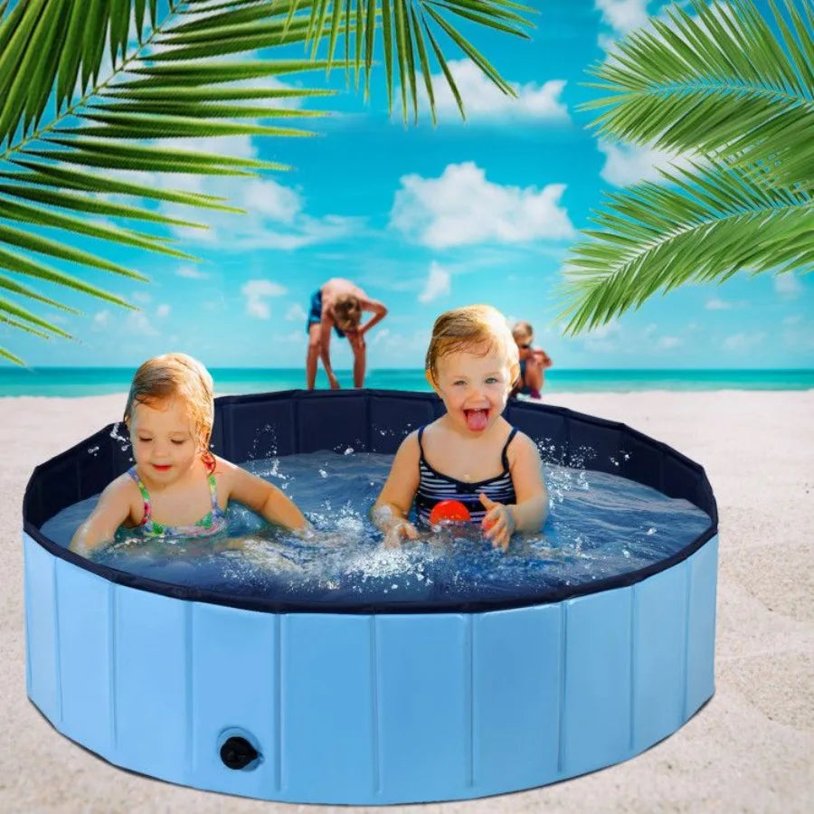 63 Inch Foldable Leakproof Dog Pet Pool Bathing Tub Kiddie Pool for Dogs and Cats