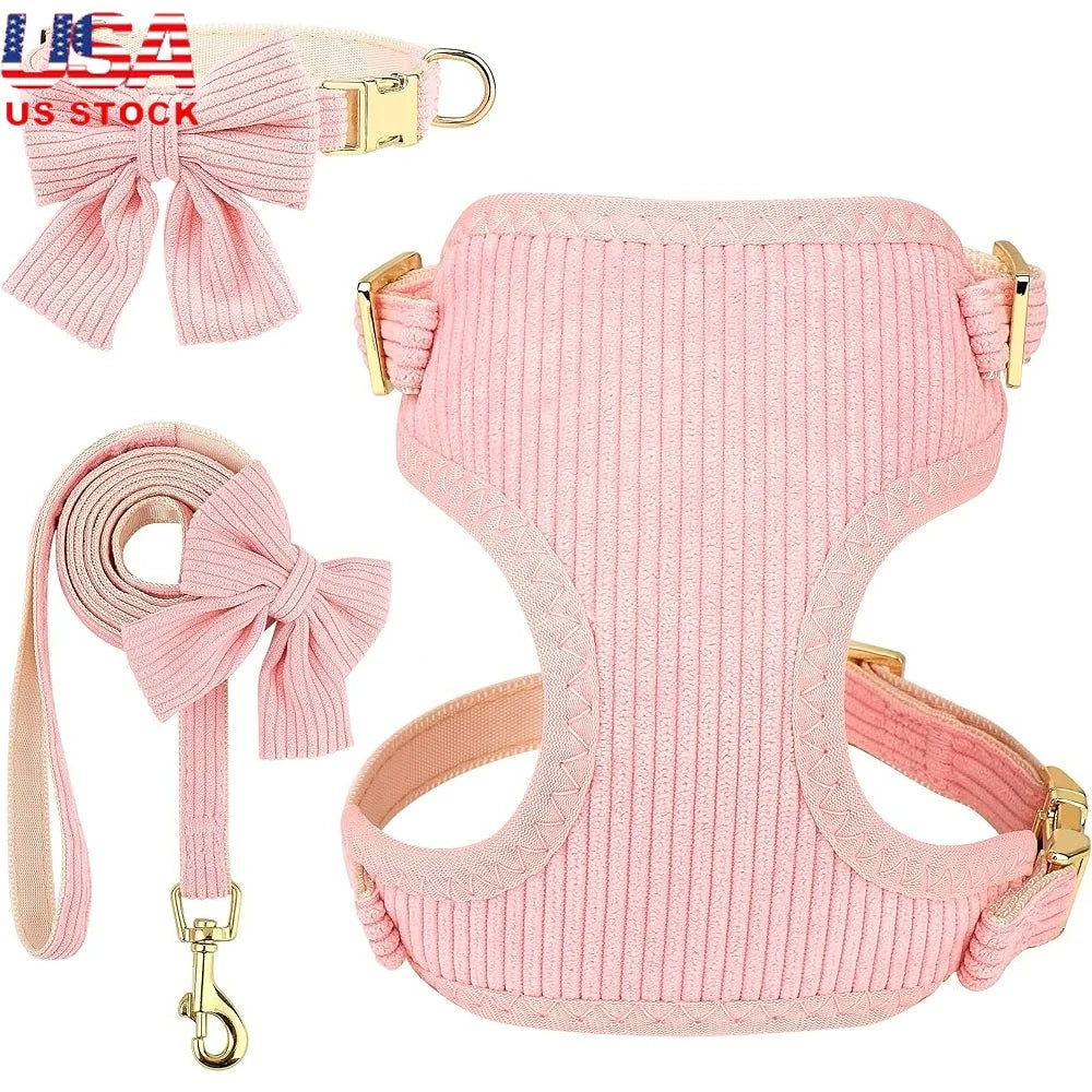 Cute Adjustable Dog Vest Harness Collar Leash Set Soft Mesh Breathable Comfort Bowtie for Small Pets