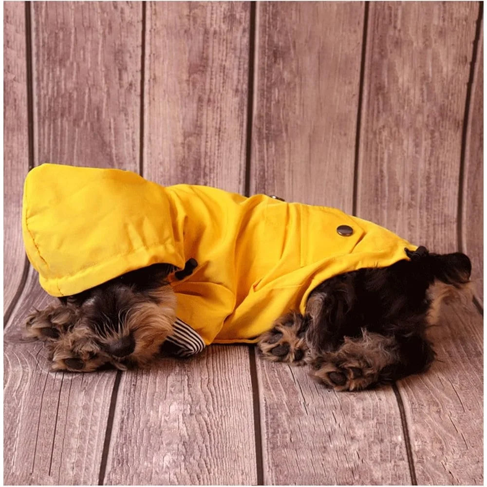 Dog Raincoat Waterproof Jacket with Hood Comfortable Four Leg Design Stylish Rain Gear for Small Dogs Machine Washable with Pockets