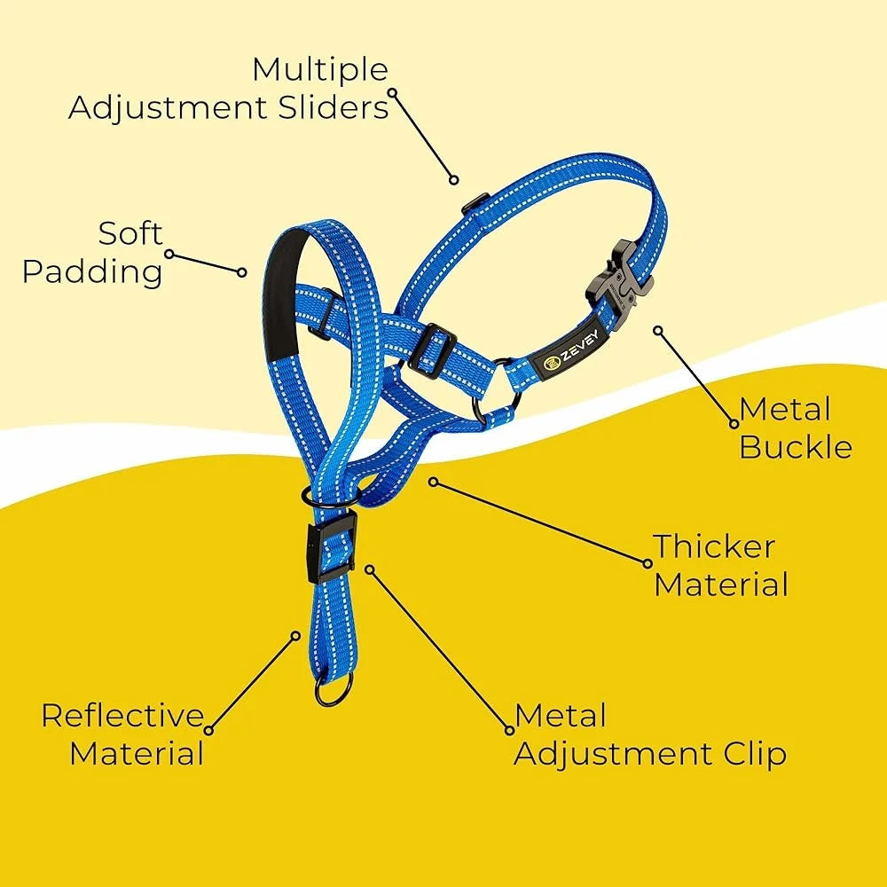 Dog Headcollar with Leash Safety Strap Adjustable Comfortable Fit Reflective Nylon Buckle Design for Dogs