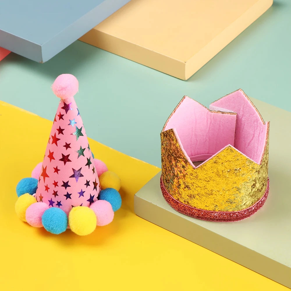 Pet Dogs Cats Birthday Caps Bibs Sequin Design Headwear Cap Hat Scarf Puppy Costume Christmas Party Bandana Pets Accessories