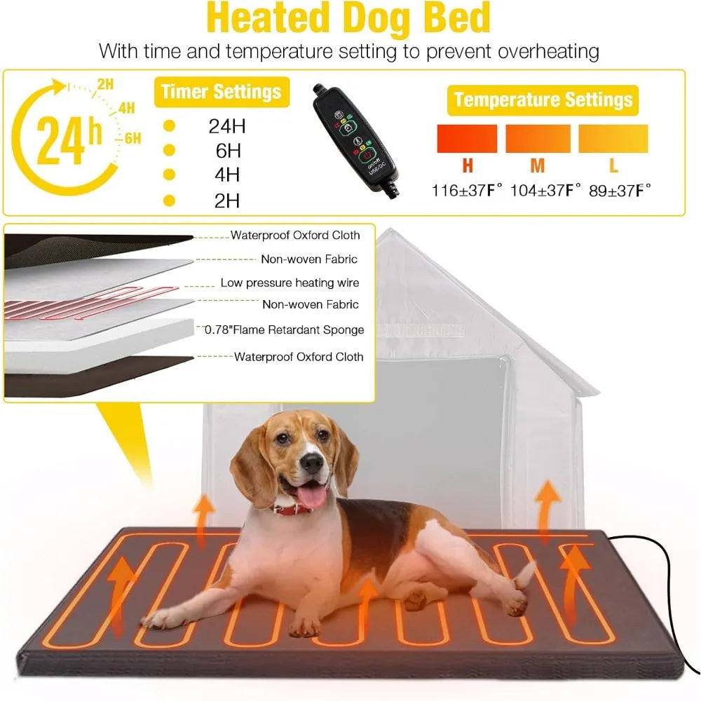 Heated Outdoor Dog House With Metal Frame Insulated Kennel