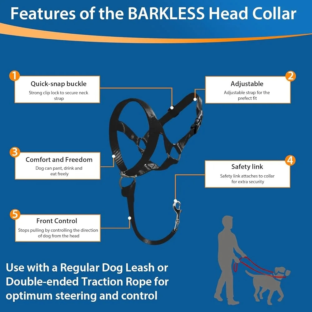 No Pull Dog Head Collar Training Harness for Medium Large Dogs Adjustable Comfortable Fit with Training Guide Included