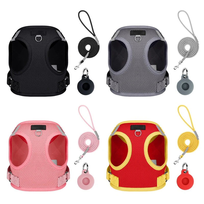 Pet Harness With AirTag Tracker And Leash Set For Small Medium Dogs And Cats Adjustable Chest Strap Outdoor Vest