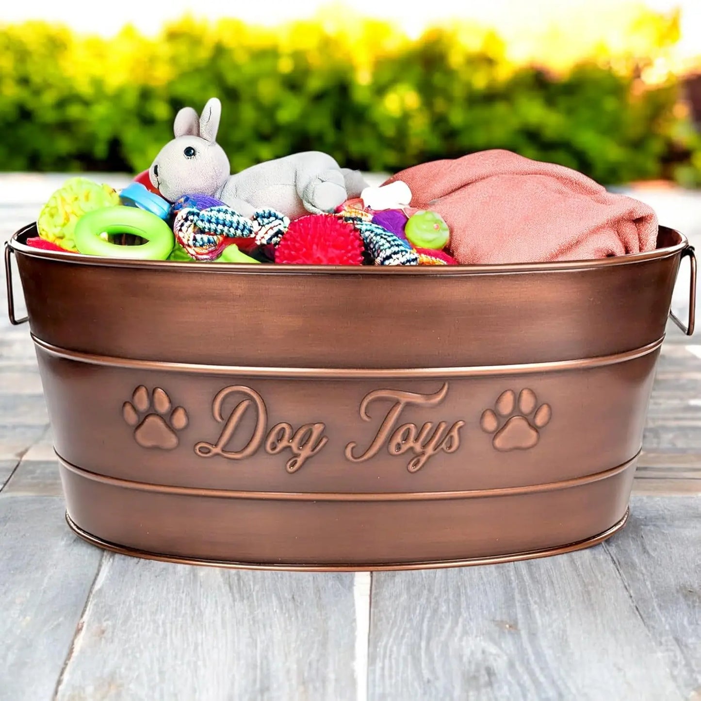 Indestructible Metal Dog Toy Bin Galvanized With Handles