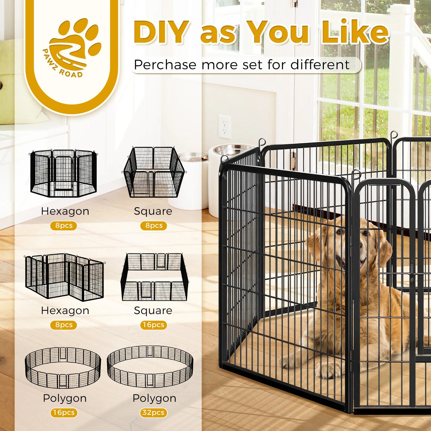 Foldable Dog Playpen With Door Outdoor Indoor Fence
