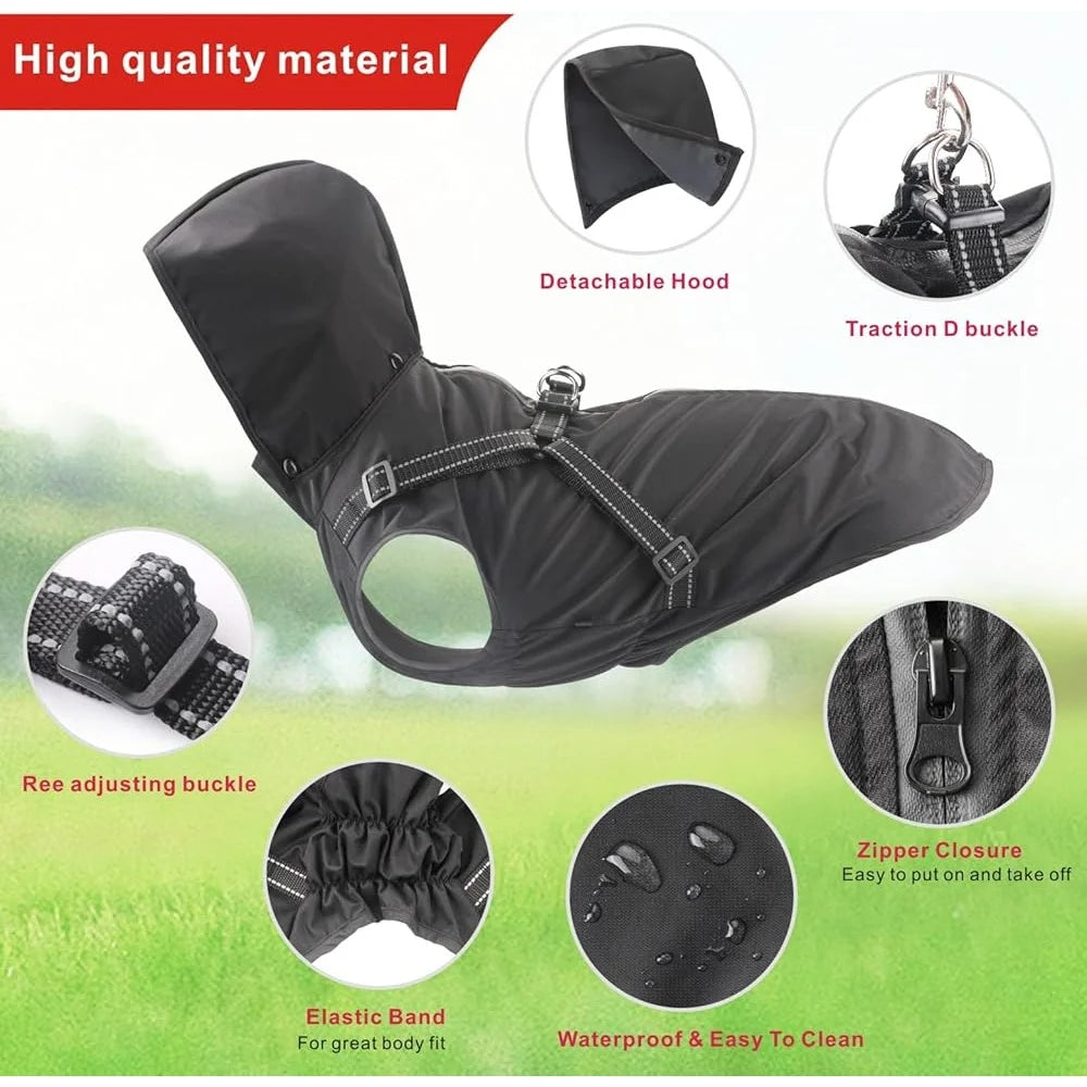 Reflective Waterproof Dog Raincoat Adjustable Hooded Jacket