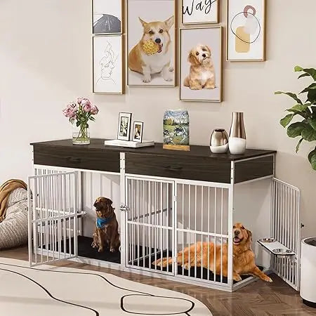 71 Inch Heavy Duty Large Dog Crate 2 Dogs TV Stand Wood