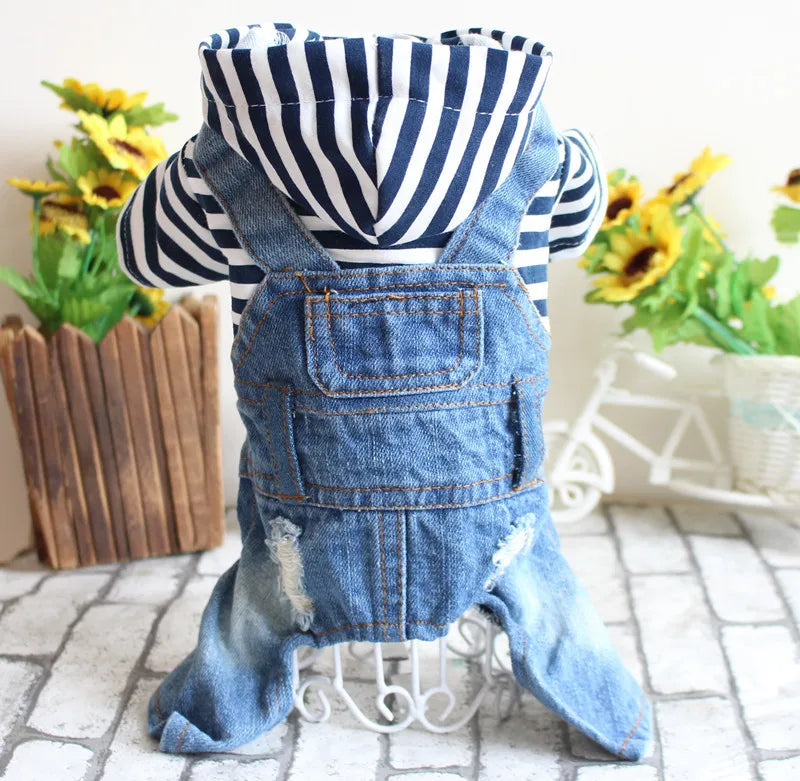 Pet Denim Jumpsuit For Dogs Blue Hoodie Jacket Classic