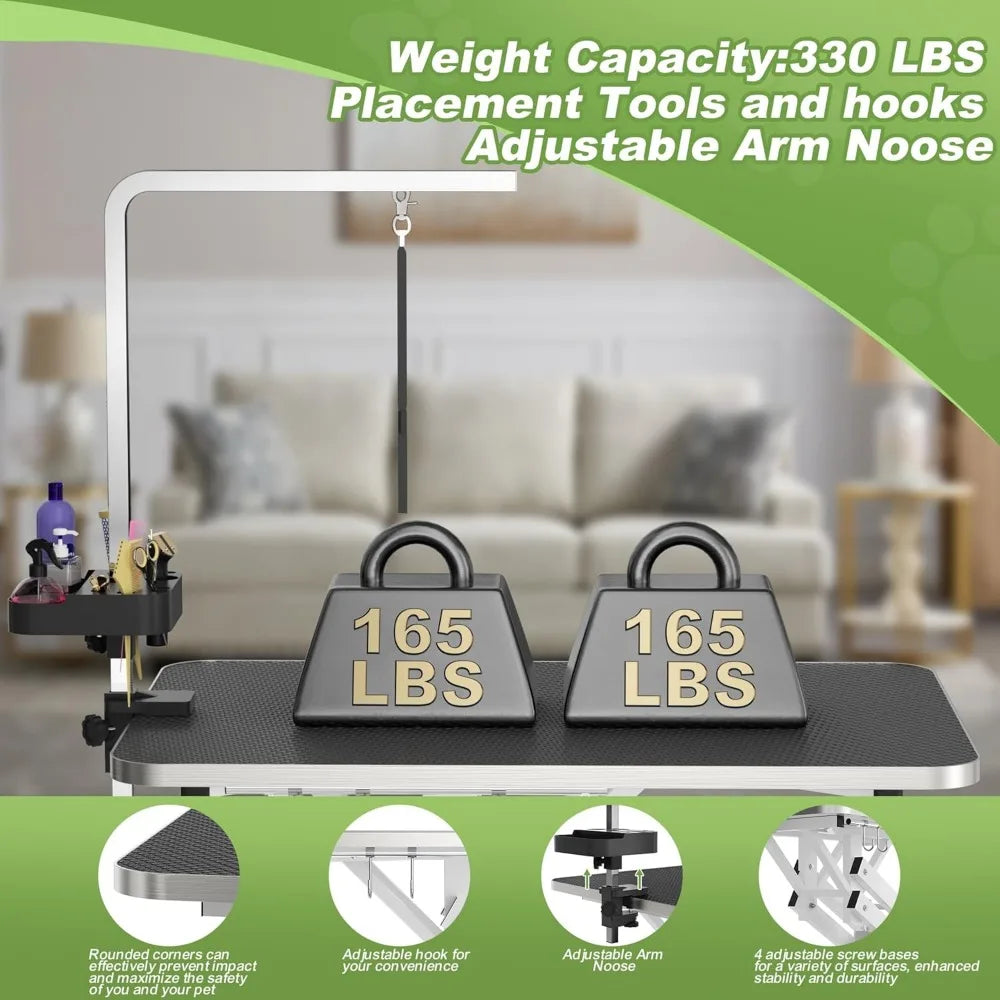 42 Inch Hydraulic Pet Grooming Table With Anti Static Top Z Lift Adjustable 21 To 36 Inches Armrests Leash Covers