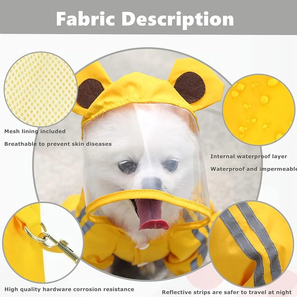 Waterproof Dog Rain Jacket Reflective Poncho for Medium Dogs