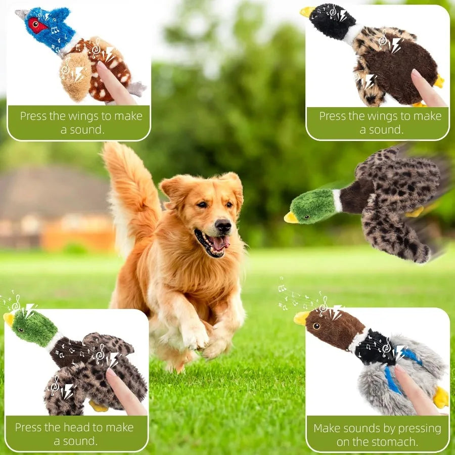Dog Squeaky Toy Set 4 Pack Durable Plush Duck Pheasant Goose Soft Bird Chew Toys for Small and Medium Dogs