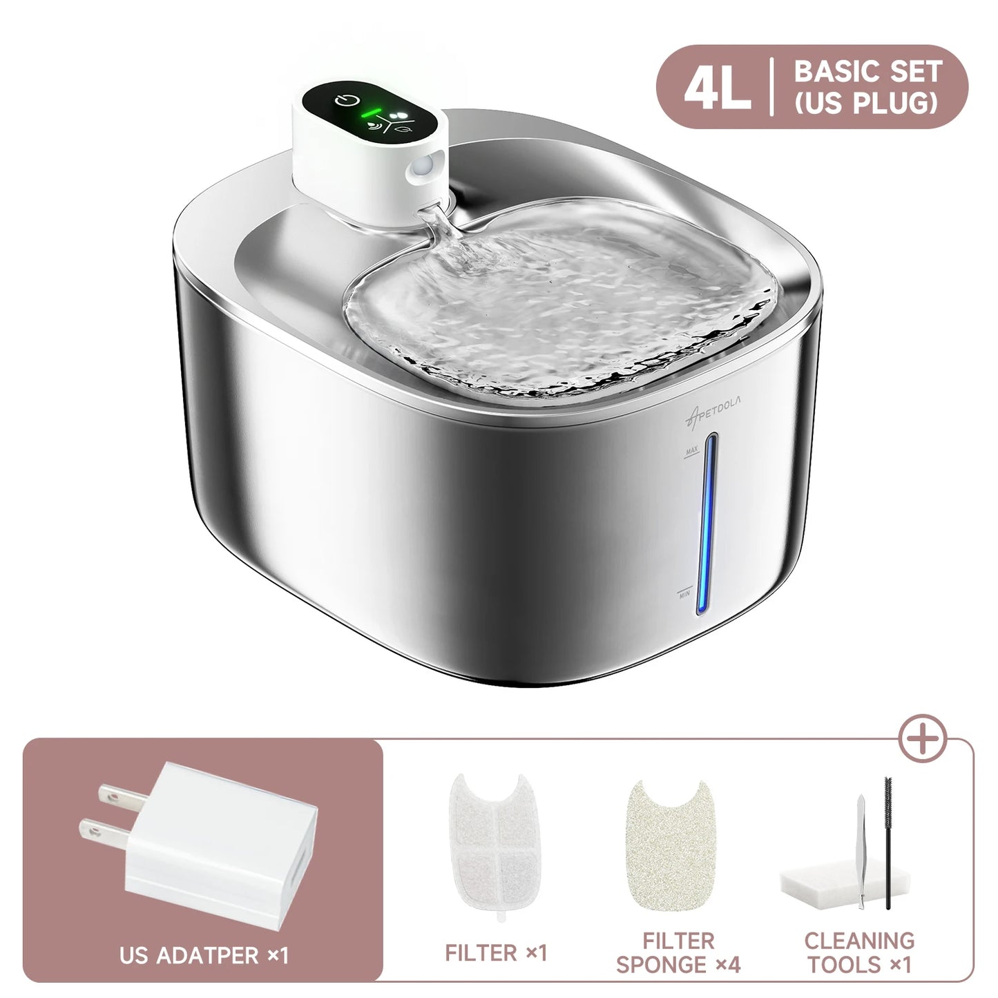 APETDOLA 4L Wireless Cat Water Fountain Auto Sensor