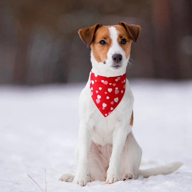 Washable Valentine Love Heart Printed Dog Bandana Christmas Themed Pet Kerchief Scarf Nylon 1 Pack