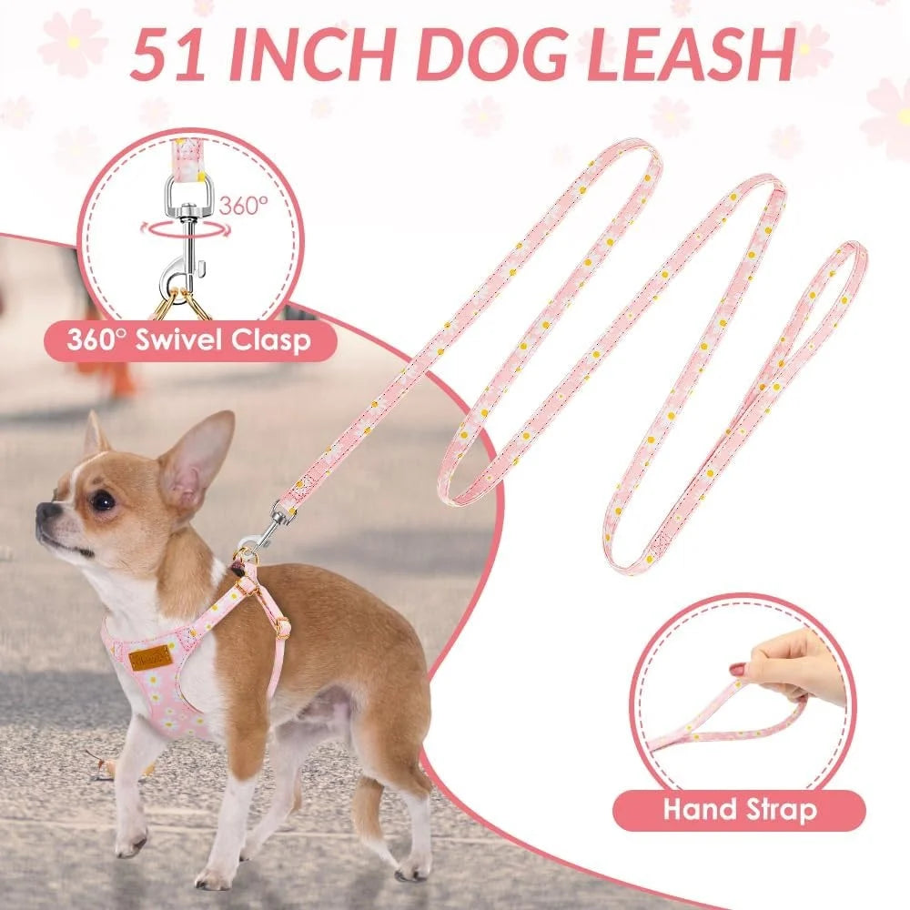 No Pull Dog Harness Adjustable Lightweight Soft Floral Pattern Pet Safety Leash Step In Design for Small Medium Dogs