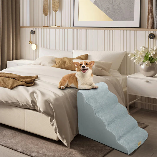 Dog Ramp Step Stairs 5 Steps Pet Stairs for High Beds and Sofas High Density Sponge Foam Dog Steps with Removable Washable Cover