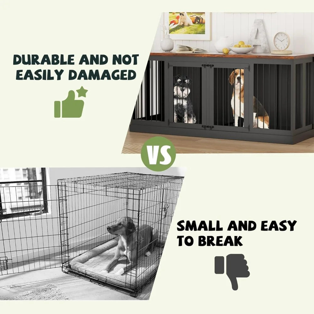 71 Inch Wooden Double Dog Crate Furniture For Large Breeds