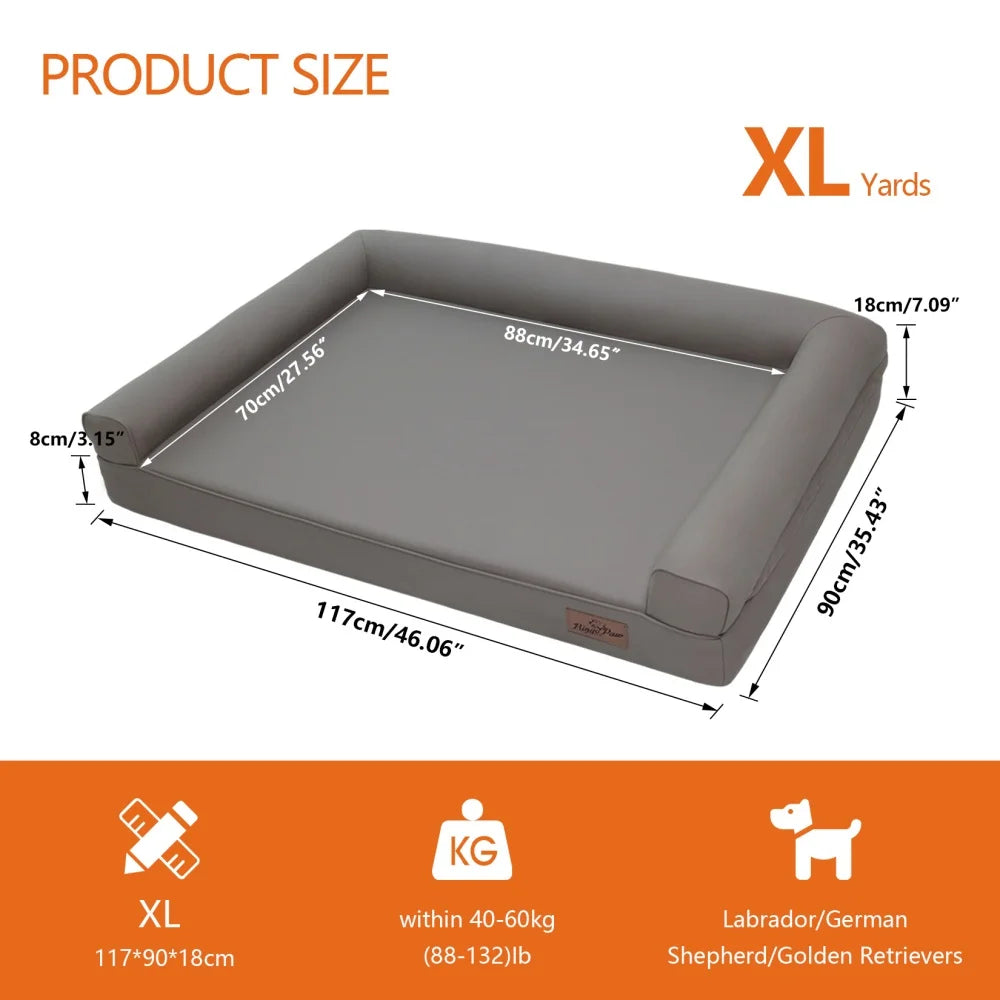 M XXL Orthopedic Dog Bed Bolster Microfiber Leather Sofa Style Waterproof Calming Bed With Removable Cover Easy Clean