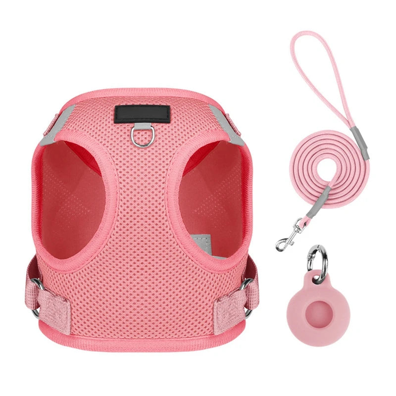 Pet Harness With AirTag Tracker And Leash Set For Small Medium Dogs And Cats Adjustable Chest Strap Outdoor Vest