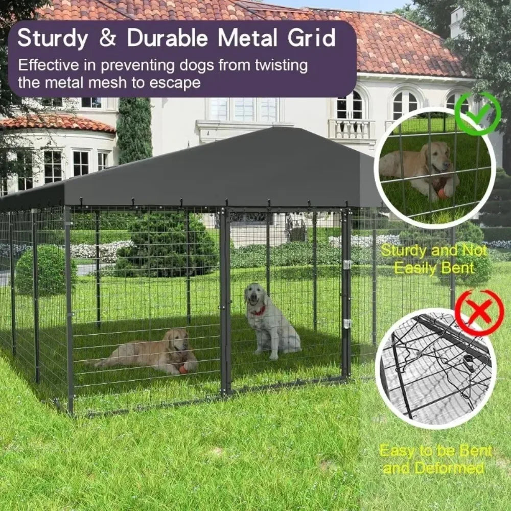 Large Dog Kennel Outdoor with Waterproof Roof Cover Heavy Duty Dog Enclosure with Upgraded Metal Mesh and Secure Door Locks