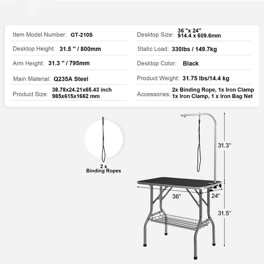 SucceBuy Pet Grooming Table With Two Arms And Clamp Foldable Dog Grooming Stand For Medium And Small Dogs With Loop