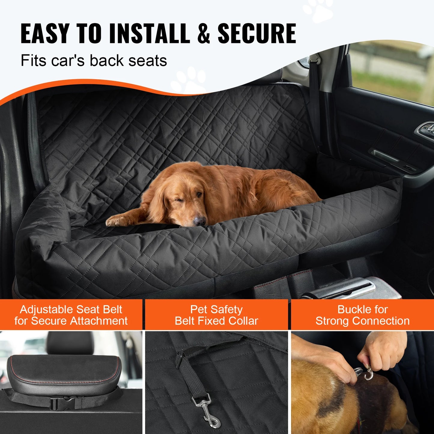 SucceBuy Waterproof Dog Car Seat Booster With Clip On Leash And PP Cotton Car Bed For Medium To Large Dogs