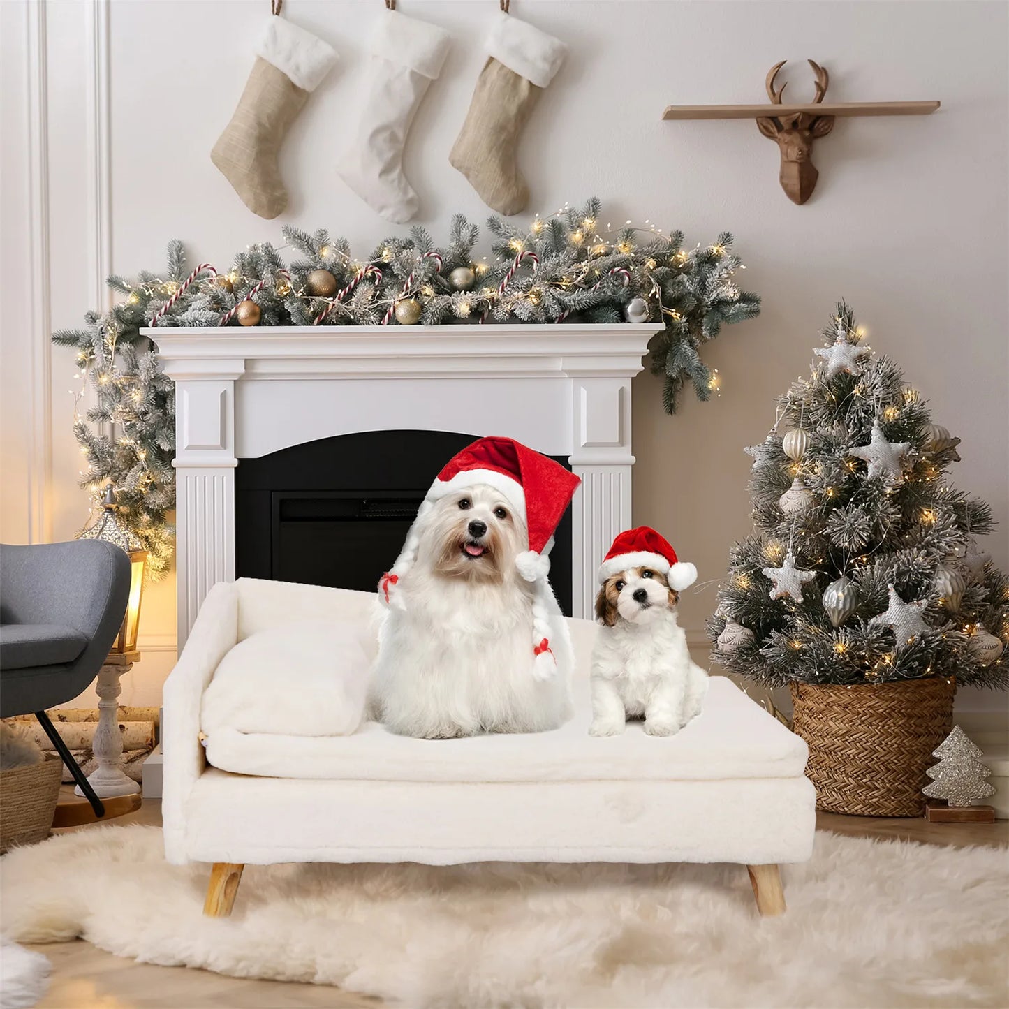 Elevated Pet Sofa Bed With Nordic Wood Legs And Cozy Pad