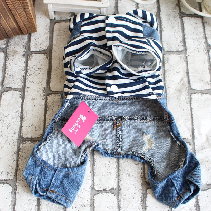 Pet Denim Jumpsuit For Dogs Blue Hoodie Jacket Classic
