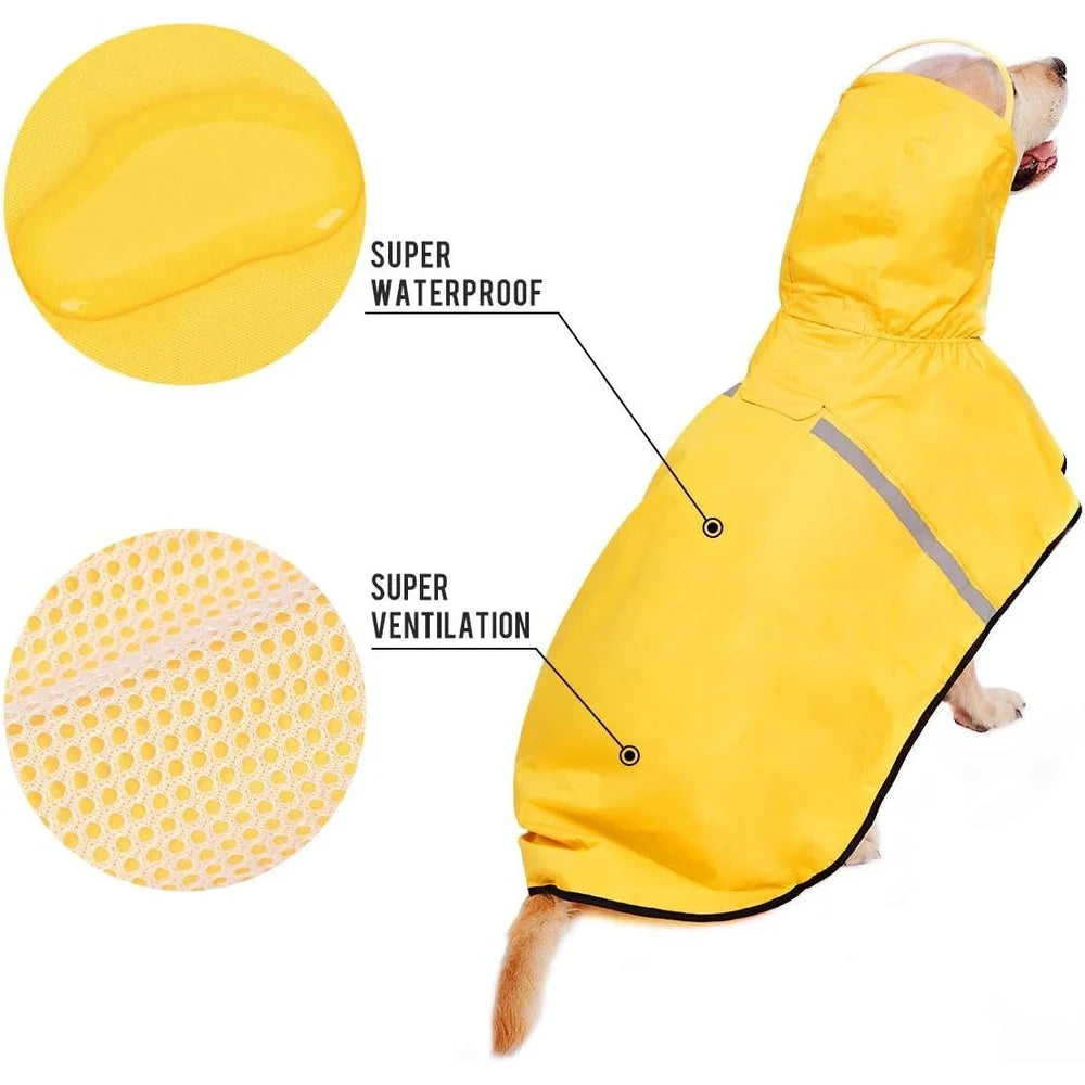Waterproof Dog Raincoat Hooded Slicker Reflective Strip