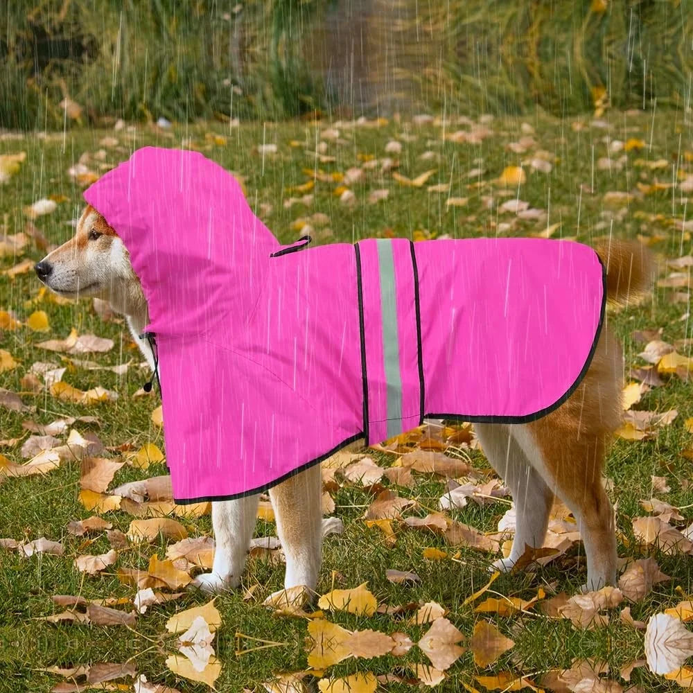 Waterproof Lightweight Dog Raincoat Reflective Adjustable Pet Poncho Jacket Hooded Rain Gear for Small Medium Large Dogs