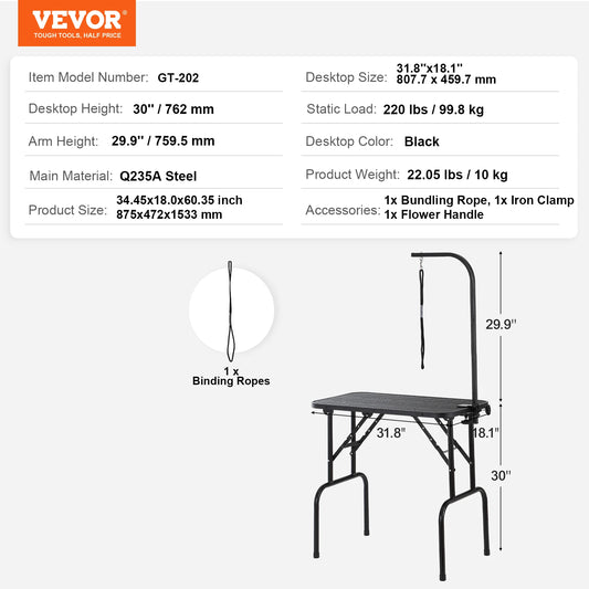 SucceBuy Foldable Pet Grooming Table With Arms And Clamp