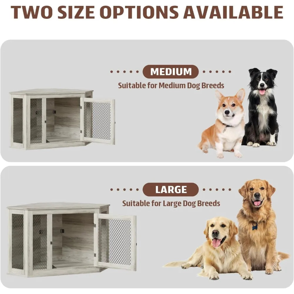 44 Inch Corner Dog Crate Furniture Wooden Kennel With Mesh