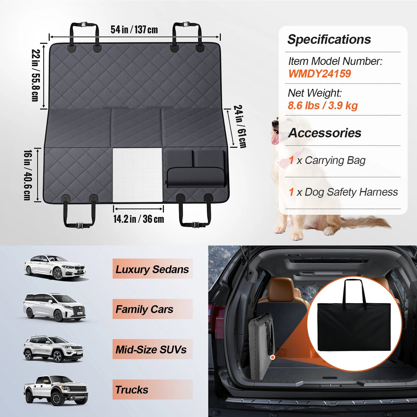 Dog Hammock Back Seat Extender Waterproof Car Cover