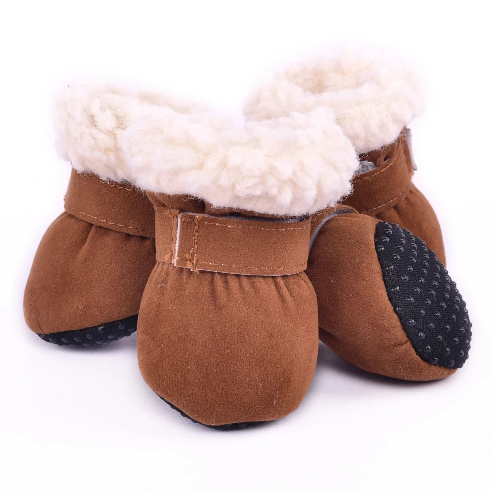 4 Pack Dog Winter Snow Boots Warm Plush Non Slip Soles S XL