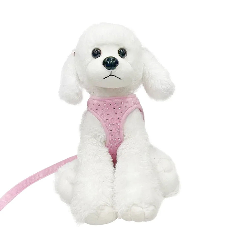 Soft Breathable Dog Chest Harness Vest with Small Diamond Decoration for Pets Leash and Collar
