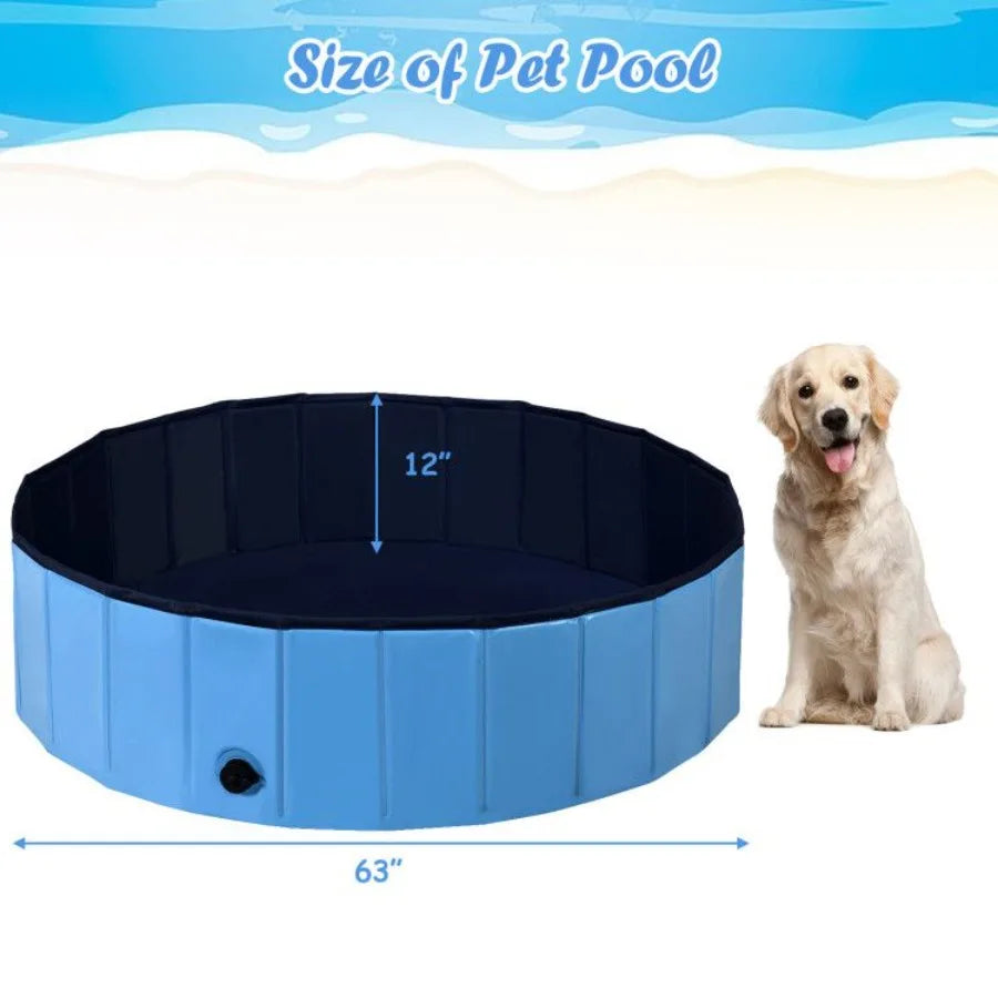 63 Inch Foldable Leakproof Dog Pet Pool Bathing Tub Kiddie Pool for Dogs and Cats