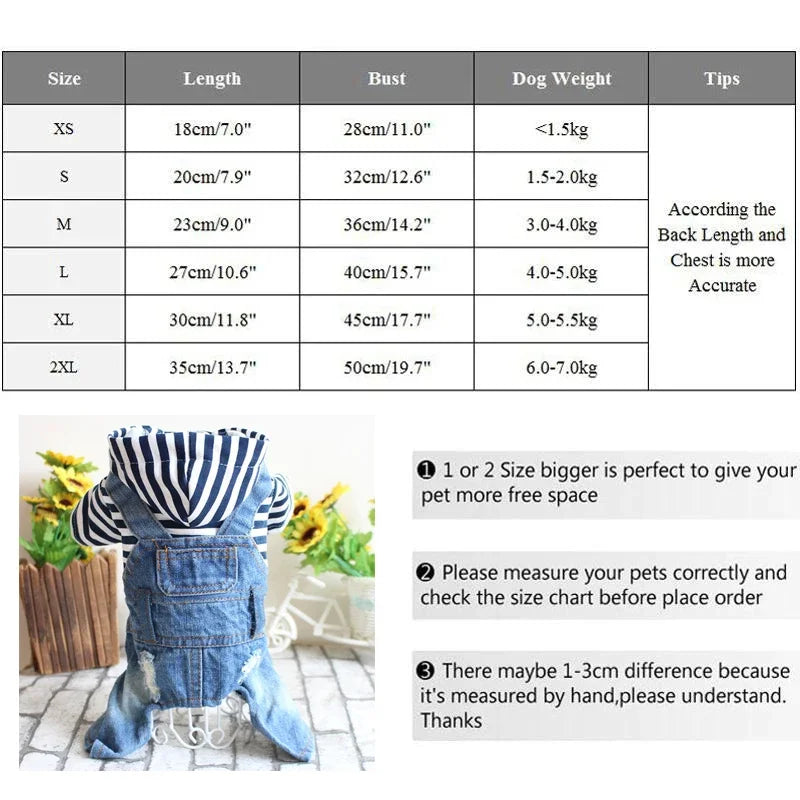 Pet Denim Jumpsuit For Dogs Blue Hoodie Jacket Classic