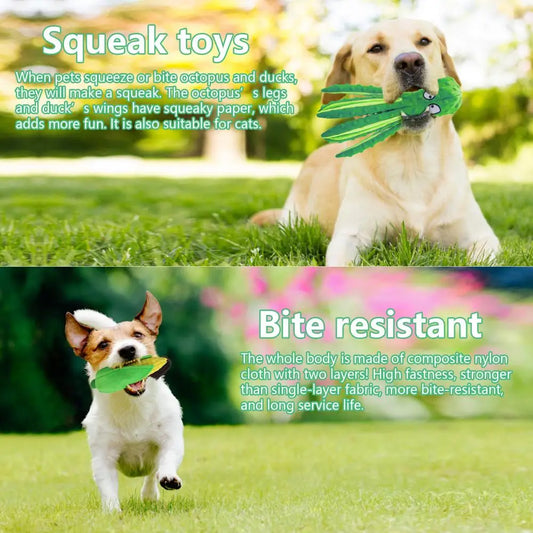 Pet Plush Octopus Dog Interactive Toy Indestructible Bite Resistant Squeaky Rattle for Dogs