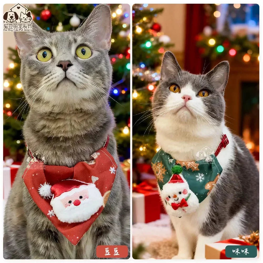 25 New Christmas Dog Triangle Scarves Adjustable Collars Cat Xmas Dog Collars Elk Festival Pet Dress Up Accessories Santa Claus