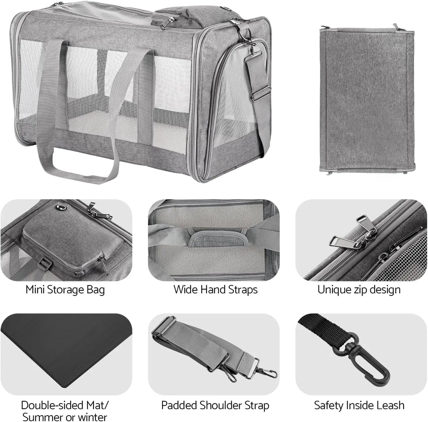 Airline Approved Pet Carrier for Cats and Dogs Soft Travel Bag Breathable Honeycomb Board Removable Support for Car and Air Travel