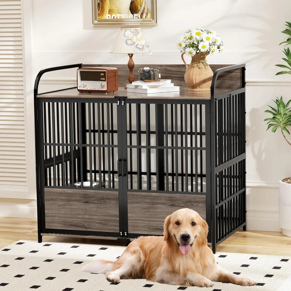XL Large Dog Crate Furniture Indoor Kennel With Bowls