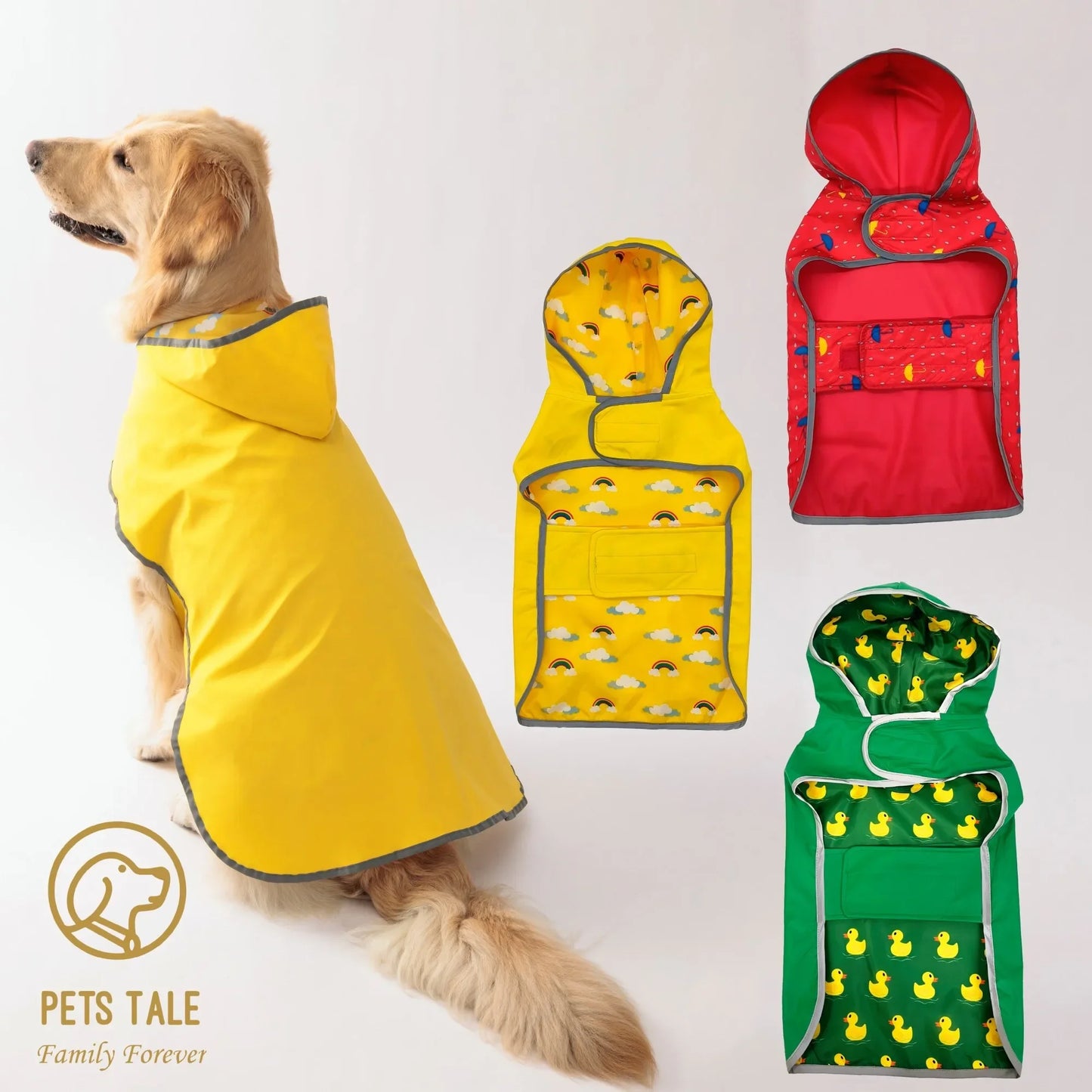 All Weather Dog Raincoat Dual Sided Waterproof Coat Velcro