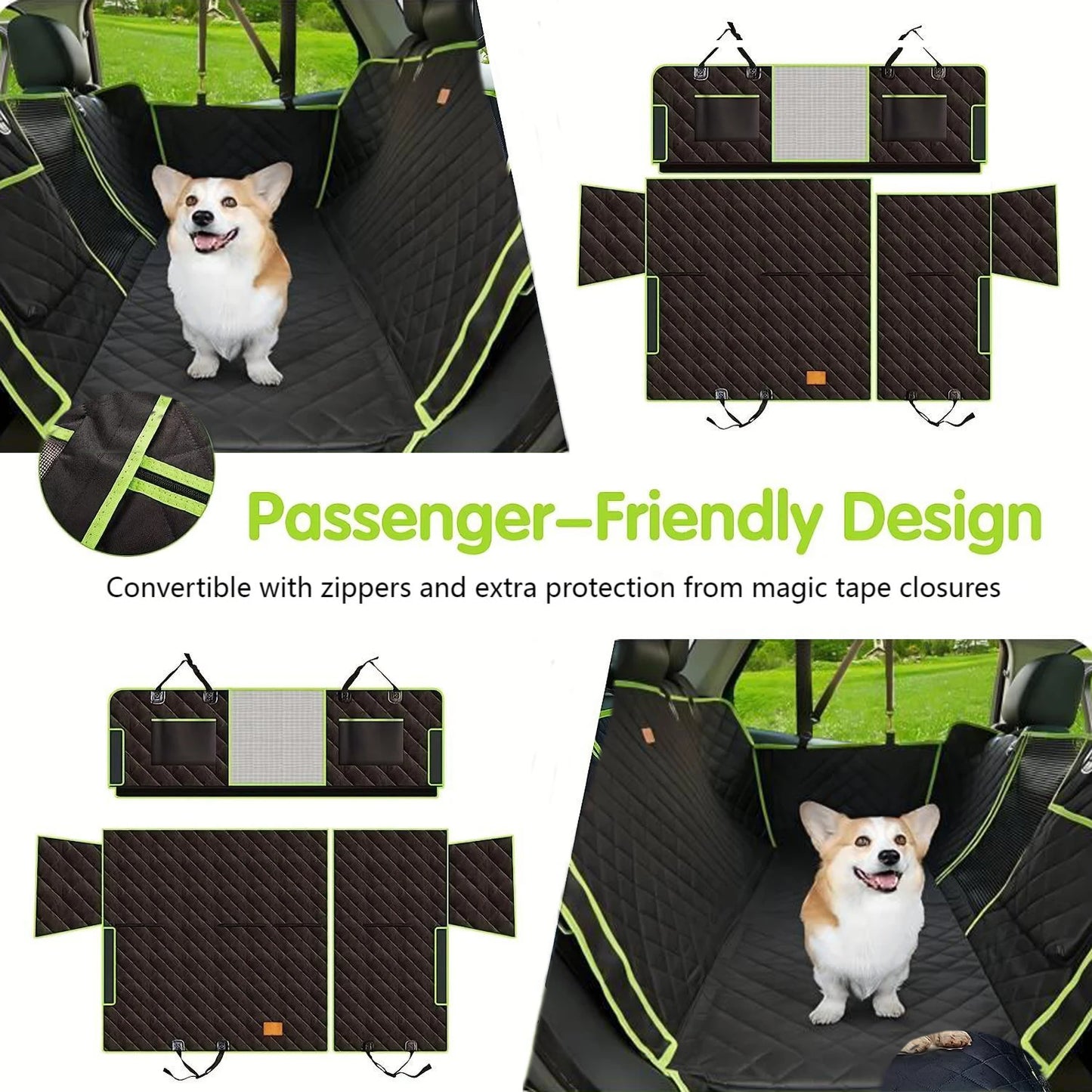 6 in 1 Dog Rear Seat Car Cushion Waterproof and Stain Resistant Removable and Machine Washable Green Black
