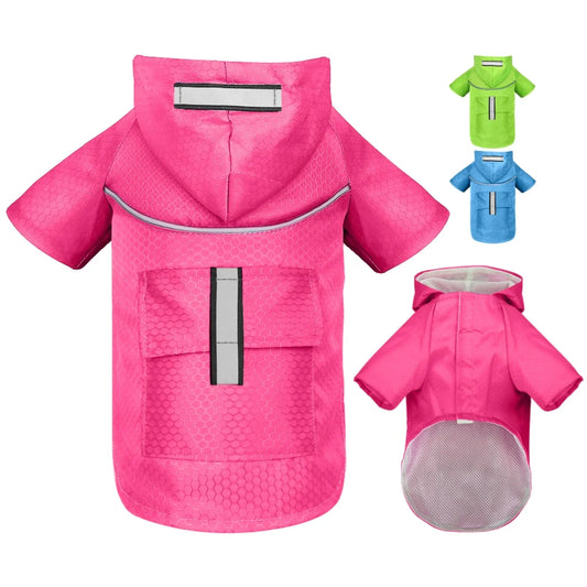 Mesh Breathable Small Dog Raincoat Reflective Hooded Jacket