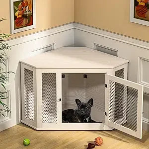 Wooden Dog Crate Furniture 44 Inch End Table With Mesh For Small To Medium Dogs Indoor Use Durable Waterproof
