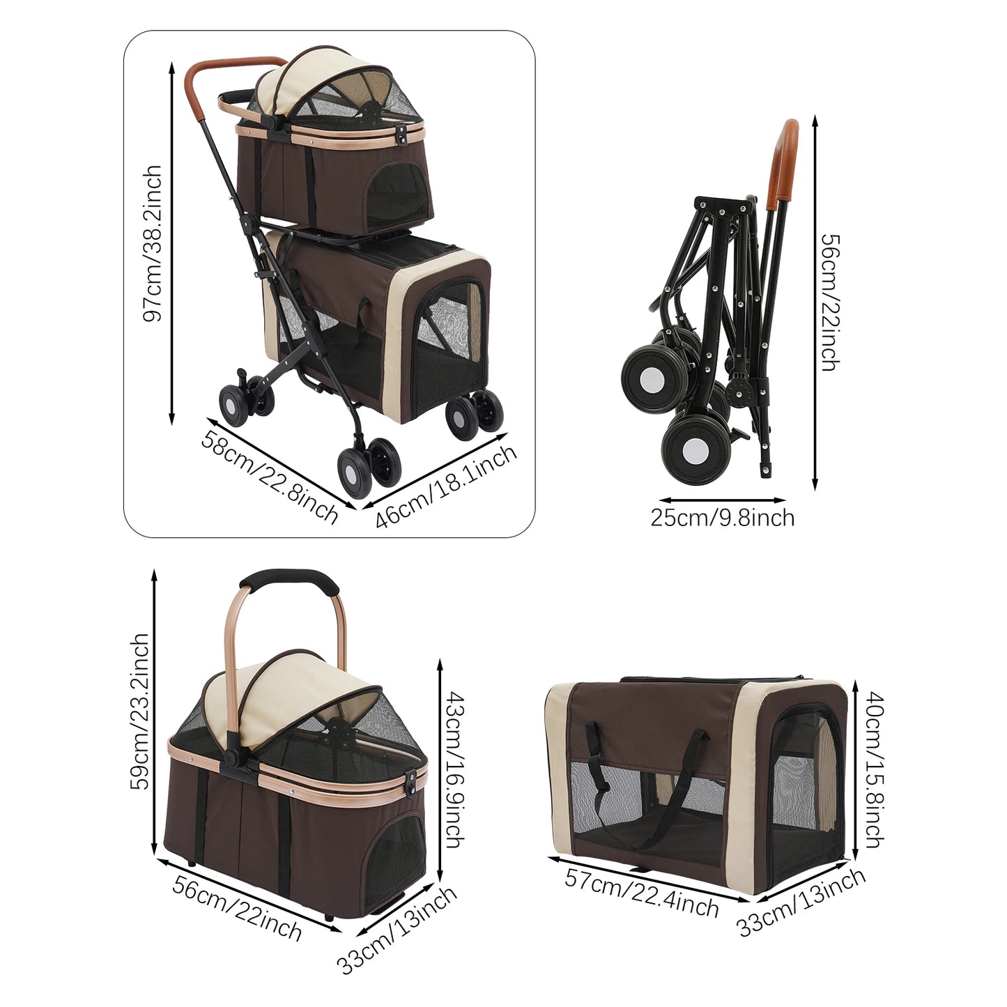 Double Tier Pet Stroller Dog And Cat Stroller Foldable Detachable For Small And Medium Dogs Universal